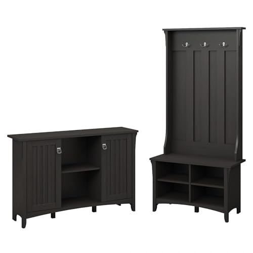 Bush Home Salinas Entryway Storage Set with Hall Tree, Shoe Bench and Accent Cabinet in Vintage Black