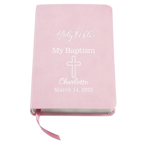 Let's Make Memories Personalized Baptism Baby Bible - Religious Gift for Faith Milestone - Customize with Any Message - for Girl - Easter Basket Stuffer - Baptism Keepsake - Pink