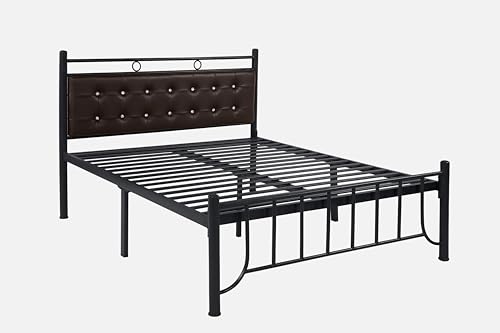 Image of Zuno Metal Queen Size Bed Without Storage | Wrought Iron Double Bed with Headboard & Footboard | Sturdy Powder Coated Platform Bed Queen Size Cot for BedroomLivingRoom Black (75x60)
