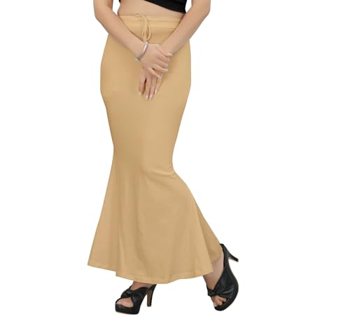 Image of Women's Polyester Blend Shapewear Patticoat Fishcut Flare Pattern Stretchable Drawstring Waist Maxi Length and Slim Fit Body Shaper Peticoat for Saree Daily Use Peticoat