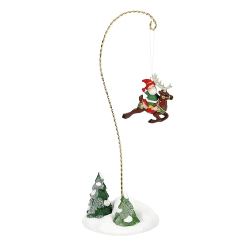 Department 56 North Pole Village Collection Accessories Aerials Elf On Reindeer Test Flight Figurine- Hand Crafted Painted Porcelain Christmas Village Houses Hanging Accessory Home Decor, 10.63 Inch
