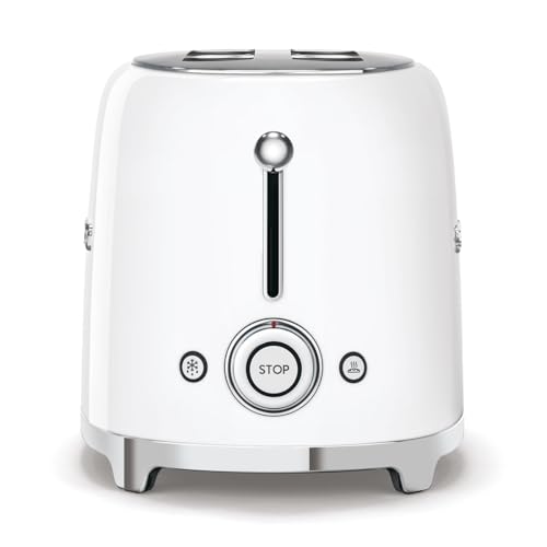 Image of SMEG 4 Slice Toaster TSF02, Long Slot Toaster with Wide Slots for Bagels & Artisan Bread, Retro Stainless Steel, 6 Browning Levels, Defrost Reheat Bagel Functions, 1400W - (White)