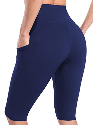 Image of Sociala High Waist Yoga Shorts with Pocket Compression Leggings Tummy Control Yoga Pants.