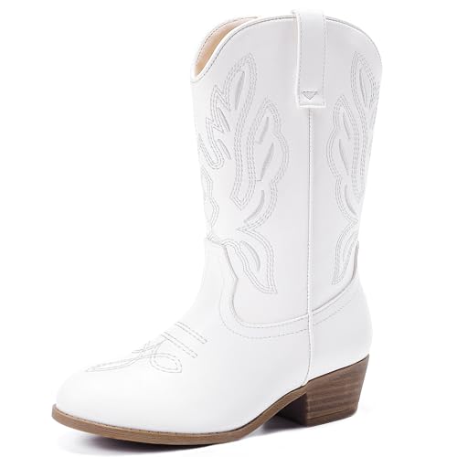 LAURMOSA Girls Cowgirl Boots for Girls White Cowboy Boots Size 3 with Zipper White Kids Cowboy Equestrian Horseback Riding Shoes Easter Fashion Dress Cowgirl Shoes for Kids(L1020White 3)