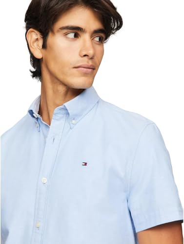 Tommy Hilfiger Men's Short Sleeve Regular Fit Stretch Oxford Shirt Collection 2024, Small, White3