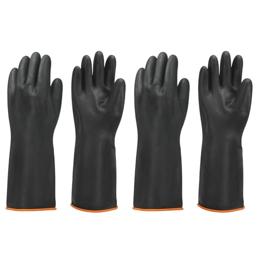 sourcing map Chemical Resistant Gloves, Latex Industrial Gloves 45cm Long Sleeve Anti-Slip Protective Safety Work Glove for Cleaning Dish Washing Resist Acid Alkali, Black, Pair of 2