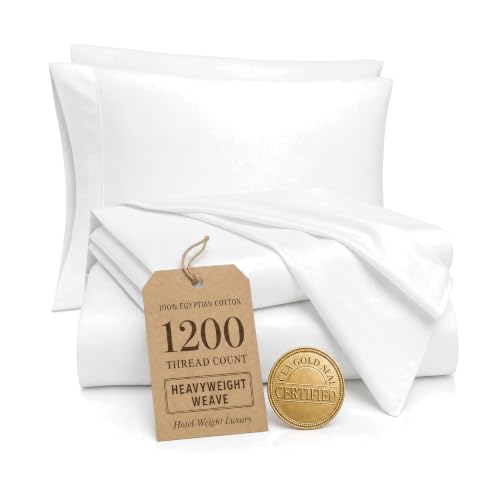 Image of 100% Egyptian Cotton Sheets King Size | 1200 Thread Count | Heavyweight Hotel-Weight Weave | CEA Gold Seal Certified | 18 inch Deep Pocket | 4-Piece Sheet Set [White]