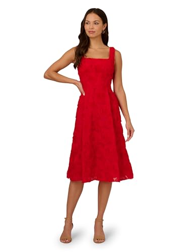 Adrianna Papell Womens Soutache Rosette Midi Dress