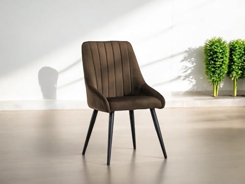 Image of Finch Fox Morris Velvet Dining Chair for Living Room, Bedroom, Home Office with Black Metal Legs in Dark Brown Color