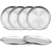 TeamFar Kids Plates, 6 PCS Stainless Steel Baby Dinner Plates Set, 8 Inch Toddler Metal Dishes, Unbreakable Dishes for Camping Serving Party, Non Toxic, Matte Finished & Dishwasher Safe, Silver
