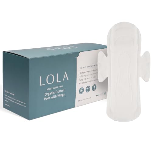 Image of LOLA Organic Cotton Pads, 36 Count, Ultra Thin with Wings, Heavy | Cotton Organic Pads for Women, HSA FSA Approved Products Feminine Care