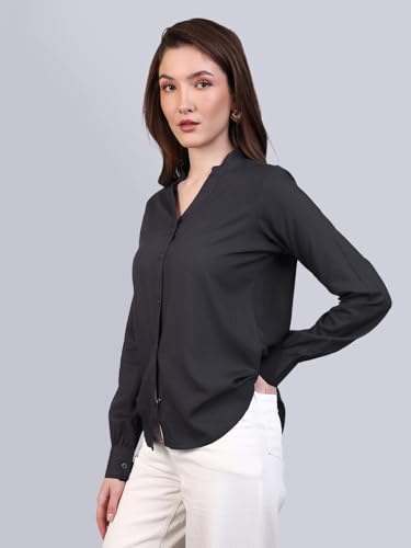Image of Urbano Fashion Women's Modal Viscose Full Sleeve Regular Fit Casual Solid Shirt with Mandarin Collar