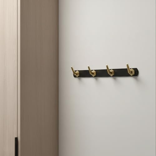 Image of Modern Design Cloth Hanger for Wall /4 Hook Dress Hanger for Door Mount /Bathroom Hooks for Hanging (Black & Gold Finish) Pack of 3-| 3 Years Warranty |