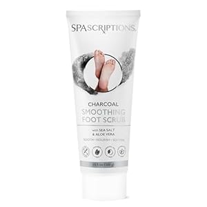 Spascriptions Charcoal Smoothing Foot Scrub with Sea Salt & Aloe Vera, Exfoliating Wash for Dry, Cracked Feet and Heels, Dead Skin and Callus Remover for Soft and Renewed Feet, 10.5 oz