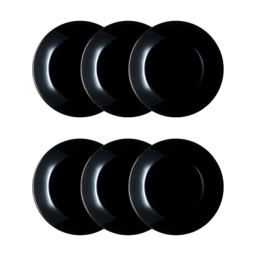 Luminarc Zelie Negro Set 6 Platos Llanos Vidrio 25cm Sodo Apto Microondas Apto Frigorífico Apilable