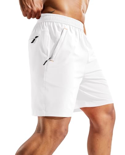 Image of MIER Men's Quick Dry Running Shorts with Zipper Pocket Elastic Waist Athletic Workout Exercise Shorts