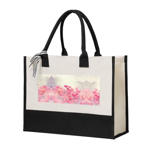 Liulannq Bolso de mano elegante para mujer, diseño de flores rojas, con costuras de lona