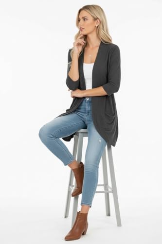 Image of ToBeInStyle Womens Open Front Long Sleeve Lightweight Asymmetrical Draped Cardigan with Side Pockets