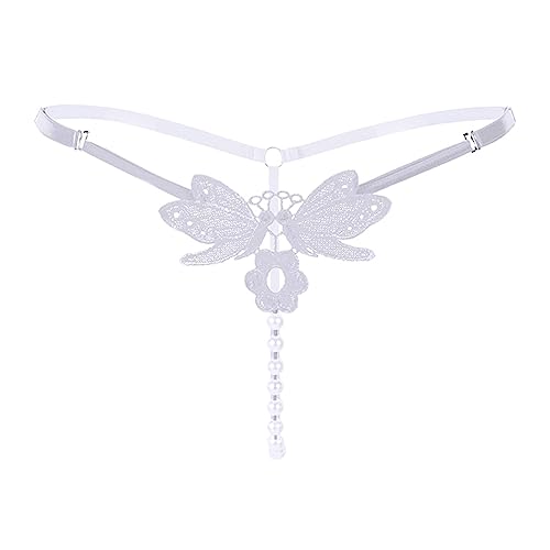 Sous-vêtements en laine cachemire pour hommes papillon, taille basse, coupe ouverte, string de massage à perles sous-vêtements femmes dentelle, Blanc.,...