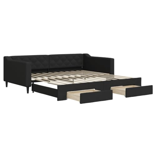 vidaXL Tagesbett, Sofabett Ausziehbar mit Schubladen, Gästebett Schlafsofa für Schlafzimmer Wohnzimmer, Sofa Ausziehbett, Schwarz 100x200cm Stoff