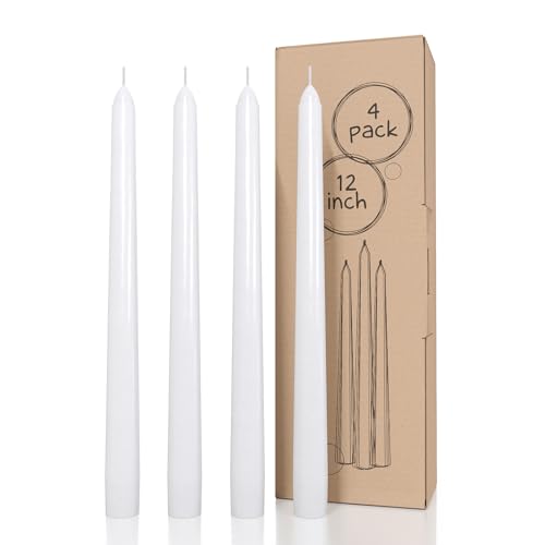 Candwax TAP-WH-25X508-4 White Taper Candles 12 Inch Dripless - Set Of 4 Tapered Candles Ideal As Dinner Candles cover