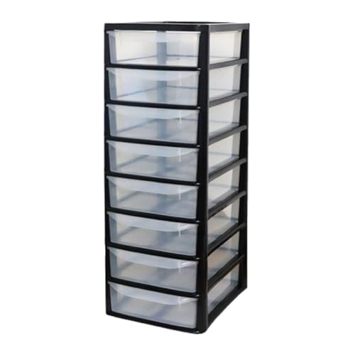 PLASTIC STORAGE DRAWERS 8 TIER A4| SMALL CLEAR BLACK TOWER UNIT | OFFICE DESKTOP TABLETOP ORGANISER HOME SCHOOL BEDROOM LIVING ROOM | 75 cm HEIGHT, 34 cm DEPTH, 28 cm WIDTH