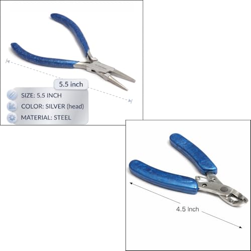 Image of Beadsnfashion 10 Pcs Stainless Steel Pliers Fine Quality Tools With Blue Grip Handlel For DIY Jewelry Making, Necklace, Bracelet, Earring & Craft Design - 13 CM
