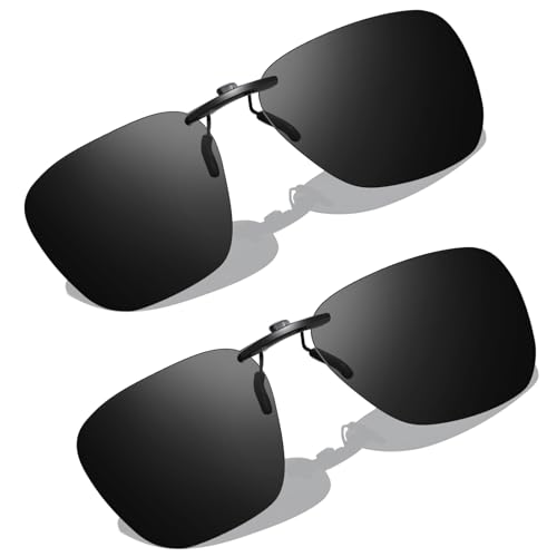 LVIOE 2 Pairs Polarized Clip On Sunglasses Over Prescription Glasses for Men Women Flip Up & Non-Flip Up Sun Glasses LS103