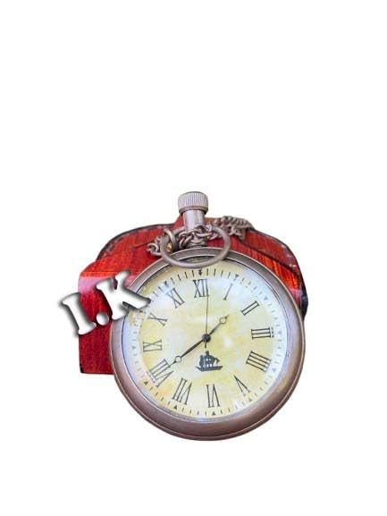 Vintage Style Brass Pocket Watch with Chain, Roman Numerals, Antique Design with Leather Box-image-22