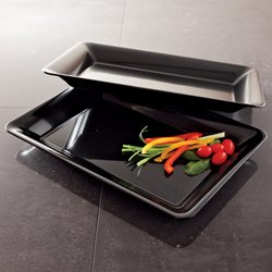 Zappy ZP-1014B 5 Rectangle Black Plastic Trays Heavy Duty Plastic Serving Tray 10 Inch X 14 Inch Serving Platters Food Tray Decorative Serving Trays Wedding Platter Party Trays Great Disposable Serving Party Platters Black thumb #1