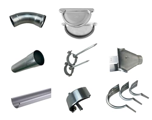 Dachrinnenset Titanzink mit Stirnbretthaltern und Steckböden 4m -16 m (8 tlg 250 er, 8 m Set, mit 2 m Fallrohr)