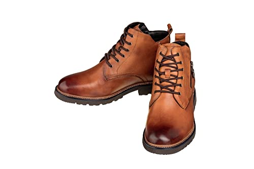 CALTO Men's Invisible Height Increasing Elevator Shoes - Brown Premium Leather Lace-up Cap-Toe Dress Casual Boots - 2.8 Inches Taller - Y42072 - Size 6.5 D(M) US4