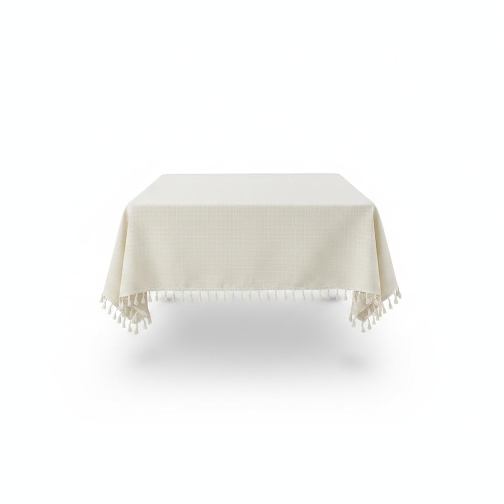 Tovaglia Rettangolare, Tovaglia Antimaca 140x180, Copritavolo Elegante con Nappe, Design Moderno, Bianco Riso, 100 * 160cm