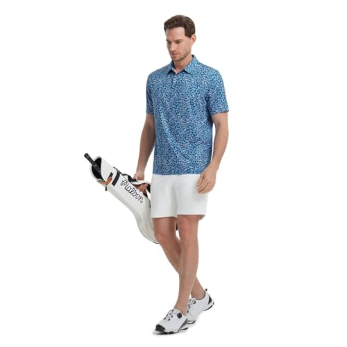 Image of M MAELREG Mens Golf Shirt Short Sleeve Dry Fit Print Moisture Wicking Performance Patterns Collared Polo Shirt