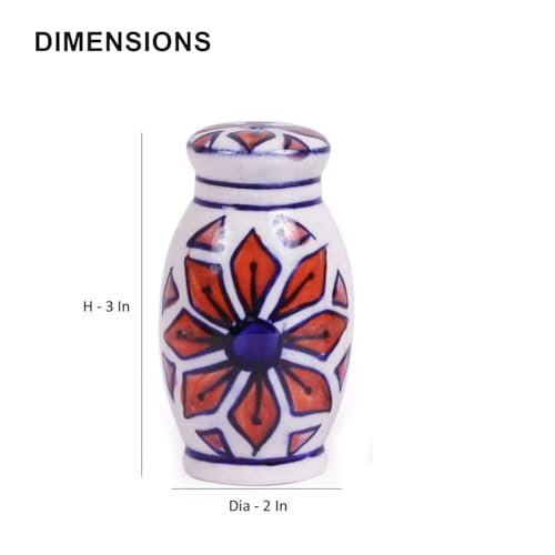 Image of VarEesha Hand Painted Orange Flowers on White Ceramic Salt n Pepper Set for Dining Table Used as Namak Dhani, Shaker, Sprinkler for Home, Kitchen and Restaurant