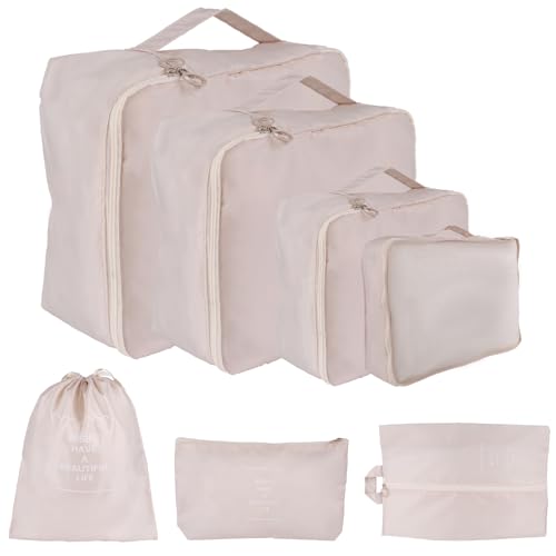 Packing Cubes for Travel Bags Suitcase Organizer Travel Cubes for Packing Luggage Organizer Bags for Packing Gifts for Men (Beige 7 Pcs)