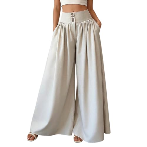 Pantalon long d'été baggy pour femme taille haute élégant et fluide