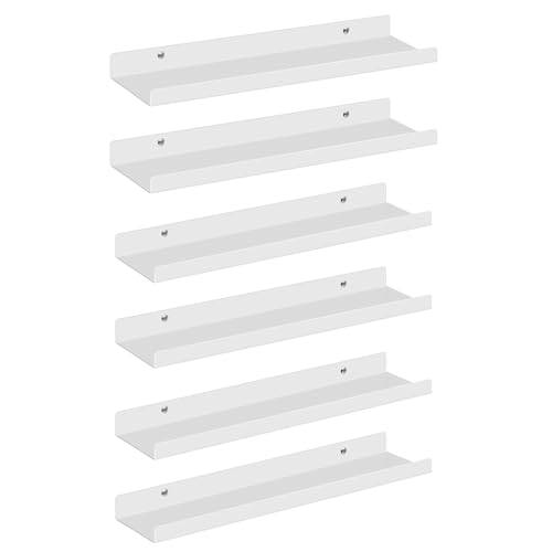 EUGAD Set di 6 Mensole da Muro in Metallo, Mensole Sospese in Stile Industriale, Scaffali da Parete Salvaspazio per Camere da Letto, Bagno, Cucina, Soggiorno, Bianco
