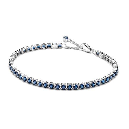PANDORA Bracciale tennis da donna argento scintillante blu 591469C02, 20 cm, Argento sterling, cristallo