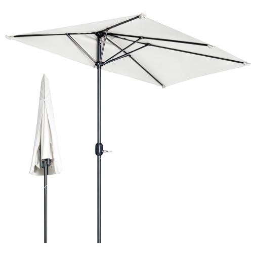 WNGJZZYC Sombrilla Terraza Exterior, Protector Solar Con Poste De Aluminio, Manivela Y Ventilación Superior, Lona De Poliéster Resistente Al Viento, Para Balcón, Terraza, Playa Y Patio Trasero(White)