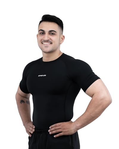Image of Athflex Men's Half Sleeve Ace Compression T-Shirt-Ultra Stretch,Premium Nylon Spandex Blend,Moisture-Wicking, Quick-Dry,Breathable,Muscle Fit Activewear for Gym