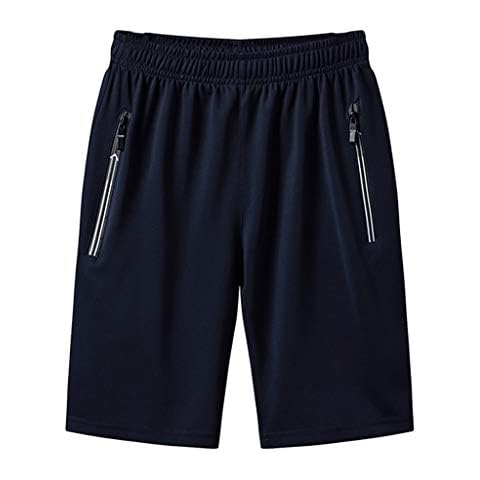 DAOJOSL Men's Running Shorts Big And Tall Workout Shorts Elastic Waist Gym Athletic Training Fitness Shorts with Zipper Pockets(Dark Blue,3XL) Cover