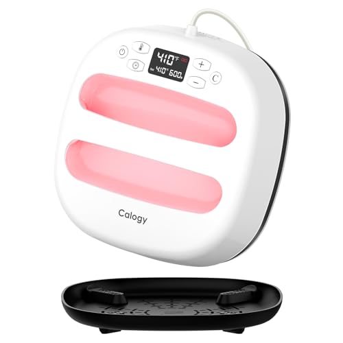 Calogy Impresora para Camisetas 25,4x25,4cm(10*10'), Prensa de Calor Portátil, Plancha Termica Calentamiento Rápido Bolso, Almohada, Sombrero, Vinilo HTV Proyecto Transferencia de Calor (Blanco Rosa)