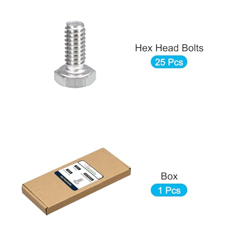 Image of METALLIXITY Hex Head Bolts (1 /4-20 x 1-3 /8 inch) 25Pcs, 304 Stainless Steel 18-8, Fully Threaded, External Hex Drive, Plain Finish, Hex Head Screw Bolt, Silver