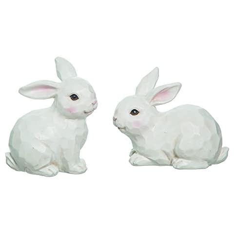 One Holiday Way Set of 2 6-Inch White Sculpted Resin Bunny Figurines - Rabbit Shelf Sitter Figures Home Decor - Cute Animal Spring & Easter Tabletop Sculpture Decoration & Office Desk Accessories Cover
