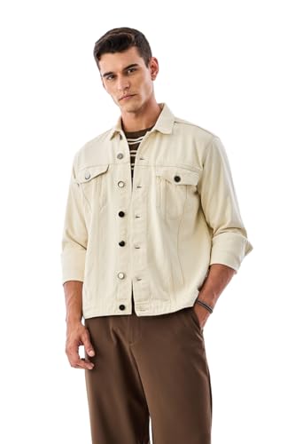 Image of SNITCH Men Streetwear Jacket| Regular Fit Full Sleeve Point Collar Washed Design | Durable 100% Cotton Denim & Flap Pocket Style For Casual Layering Wear