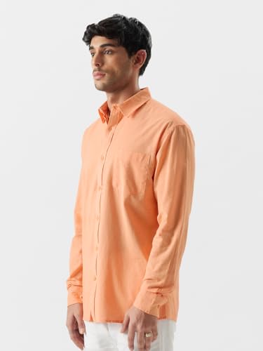 Image of The Souled Store Solid Linen: Beige Color Men and Boys Regular Outdoor Fit Full Sleeve Collared Neck Spread Collar Casual Wear Stylish Comfortable Premium Elegant Cotton Shirts