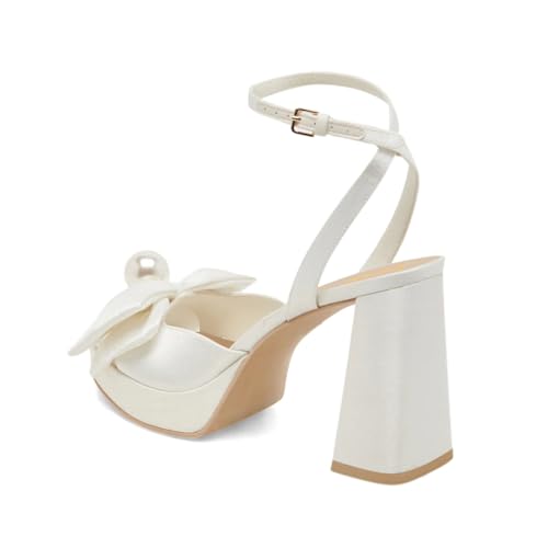 XYD Women Sweet Bow Platform Sandals with Pearl Open Toe Bridal Block Heels Ankle Strap Wedding Prom Satin Dress Shoes4