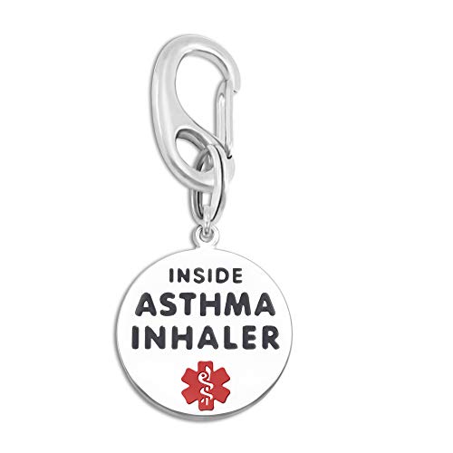 Divoti 1.25" DOUBLE-SIDED ASTHMA INHALER INSDIE Bag Tag -Quick Clip- Entirely Surgical Stainless