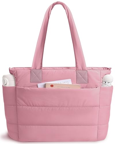 Image of Puffer Tote Bag for Women Quilted Nurse Bag Lightweight Work Bag for Teacher Travel Handbag with Multiple Pockets